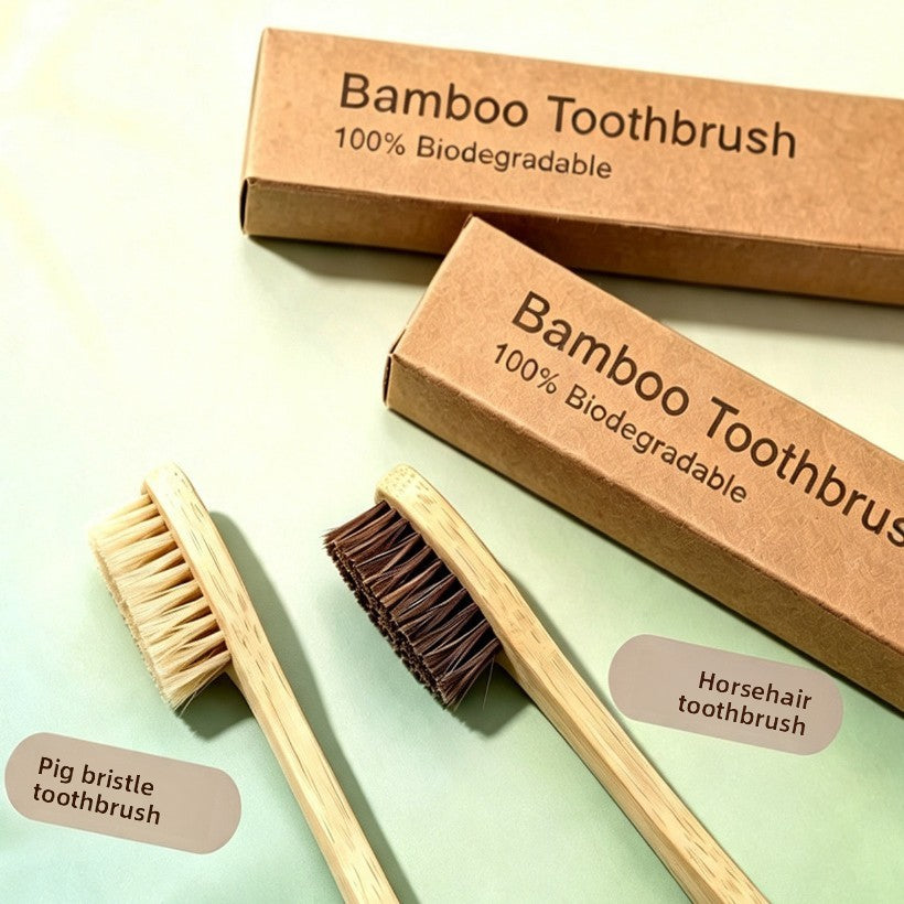 Bamboo Toothbrush with Natural Bristles (Pig or Horse Hair)
